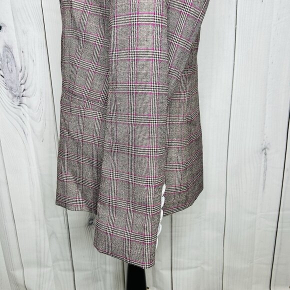 NWT Boston Proper Glen Plaid Single Button Lined Business Blazer Sz 12 Gray Pink - Picture 7 of 11